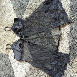 Y2K VTG Victoria's Secret Baby Doll Black Silk Blend Mesh Sheer Open Front Med